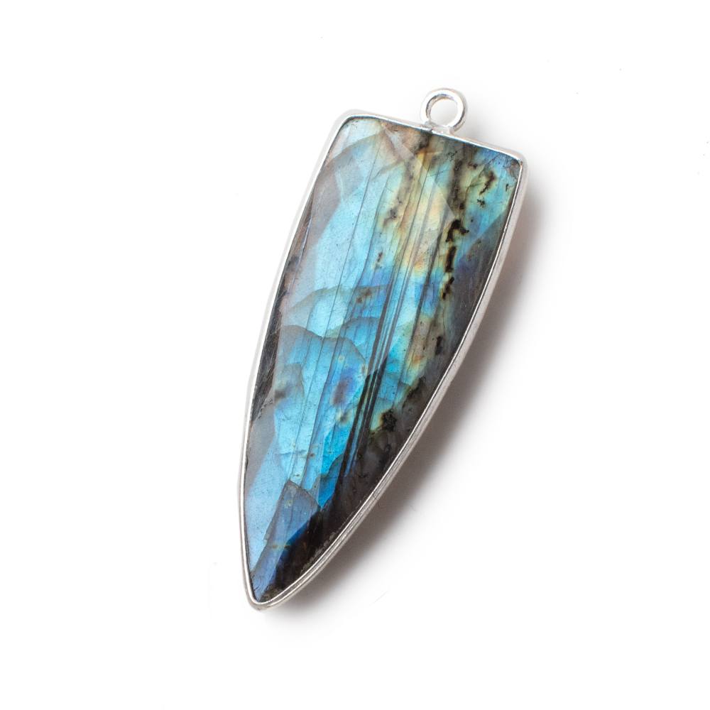 41x17mm Silver Bezeled Labradorite faceted point focal pendant 1 piece