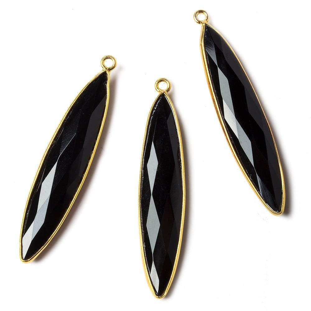 41x9x5mm Vermeil Bezel Black Chalcedony Elongated Marquise Pendant 1 pc