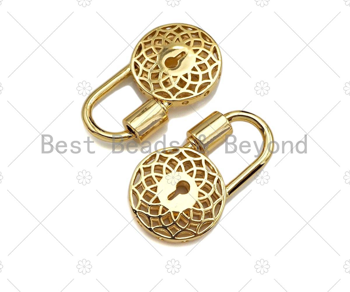 18K Gold Filigree Style Round Lock Clasp, Gold Fancy Lock, Chain Clasp, Screw Lock,16x28mm,sku#K143