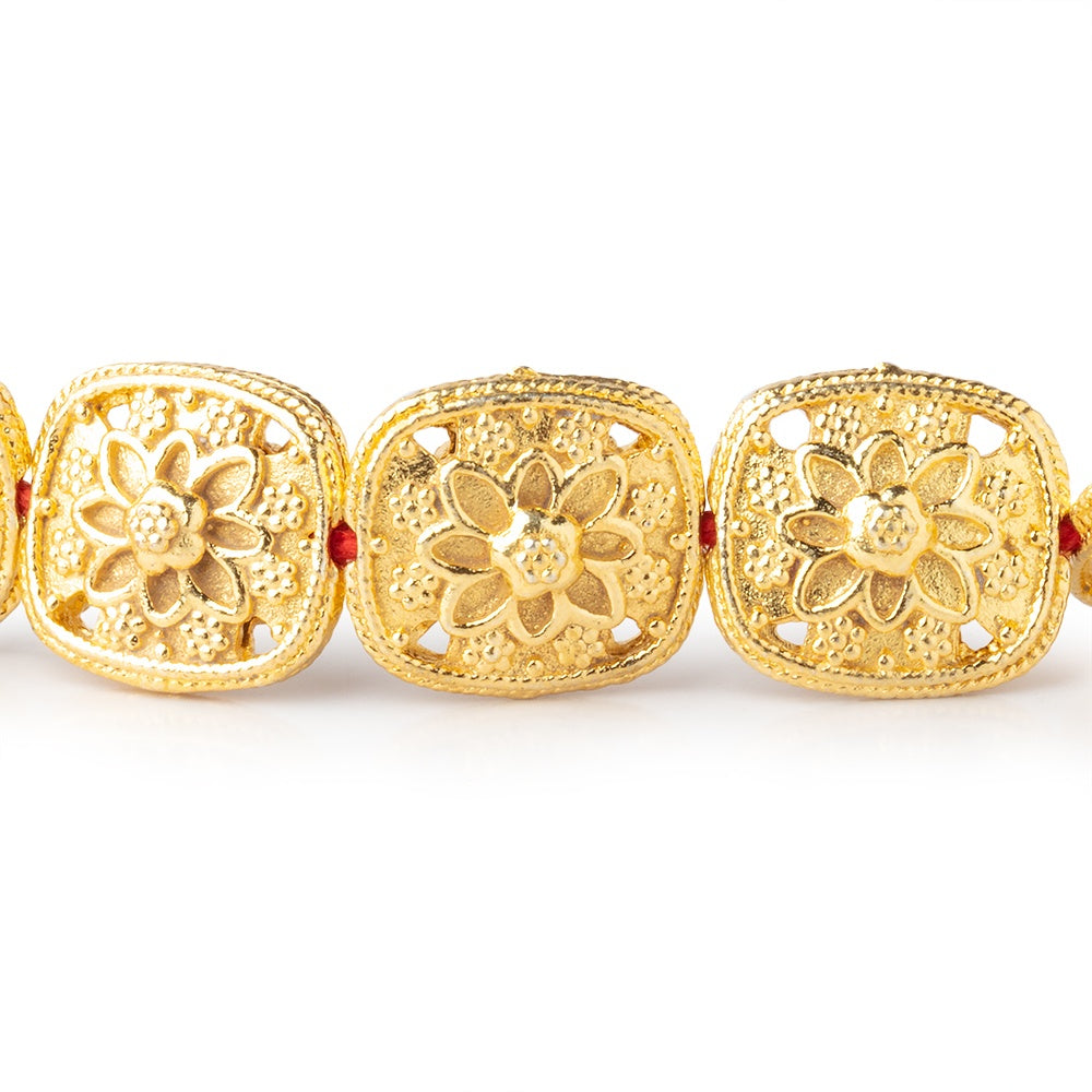 15x13mm 22kt Gold Plated Copper Floral Cushion 8 inch 14 Beads