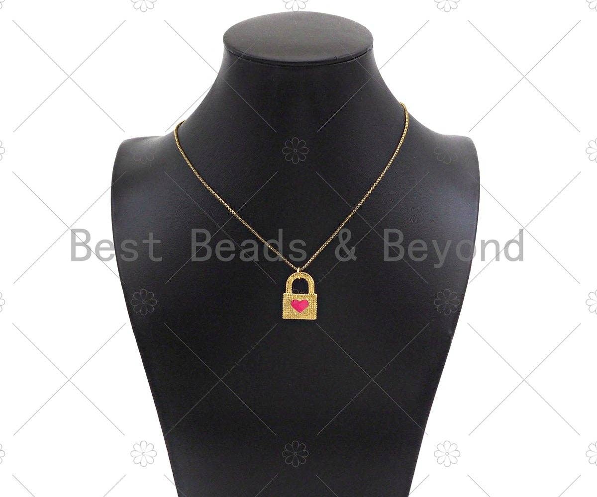 Colorful Enamel Heart On Lock Shape Pendant, Enamel Pendant Jewelry Findings,22x16mm,Sku#L559