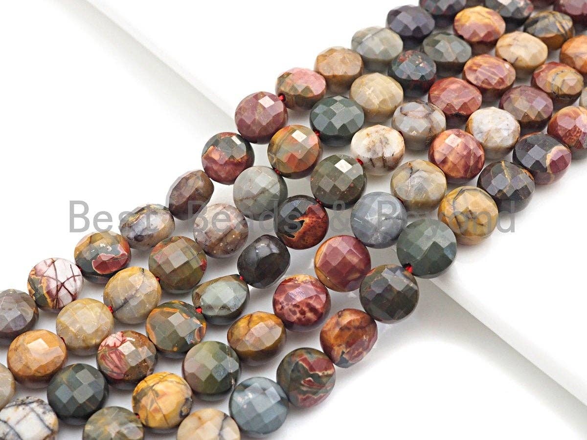 Double Sided Turtle Shell Cut Natural Picasso Jasper Coin Shape beads, 6mm/8mm/10mm Picasso Jasper Beads, 15.5" Full strand, Sku#UA24