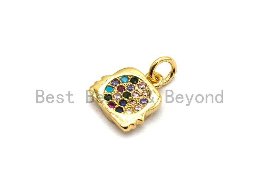 Small CZ Colorful Micro Pave Purse With Two Face Pendant, Purse Lock Shaped Pave Pendant, Gold plated, 10x11mm, Sku#F724