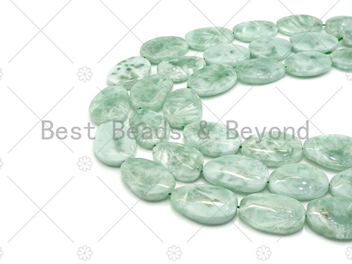 Natural Green Angelite Flat Oval,25x35mm/30x40mm Flat Oval Smooth Gemstone Beads, Green Angelite, 15.5"Full Strand, sku#U985