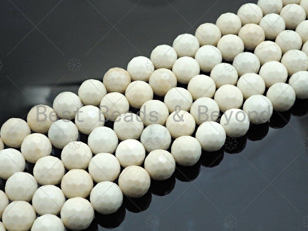 SPECIAL CUT High Quality Natural Ivory Japser Beads, Round Faceted 6mm/8mm/10mm/12mm Ivory Jasper Beads, 15.5" Full Strand, sku#U978