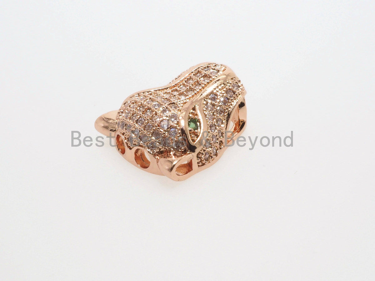 CZ Micro Pave Panther Head Beads, Cubic Zirconia Spacer Beads, Leopard Animal Head Space Beads, Panther Charms Findings,15x14mm, sku#G407