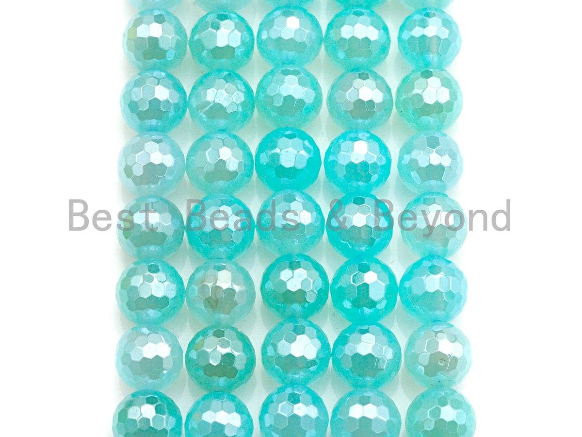 Mystic Plated Natural Icy Blue Agate Beads, Round Facted 6mm/8mm/10mm/12mm Icy Blue Agate, 15.5" Full Strand, sku#U623