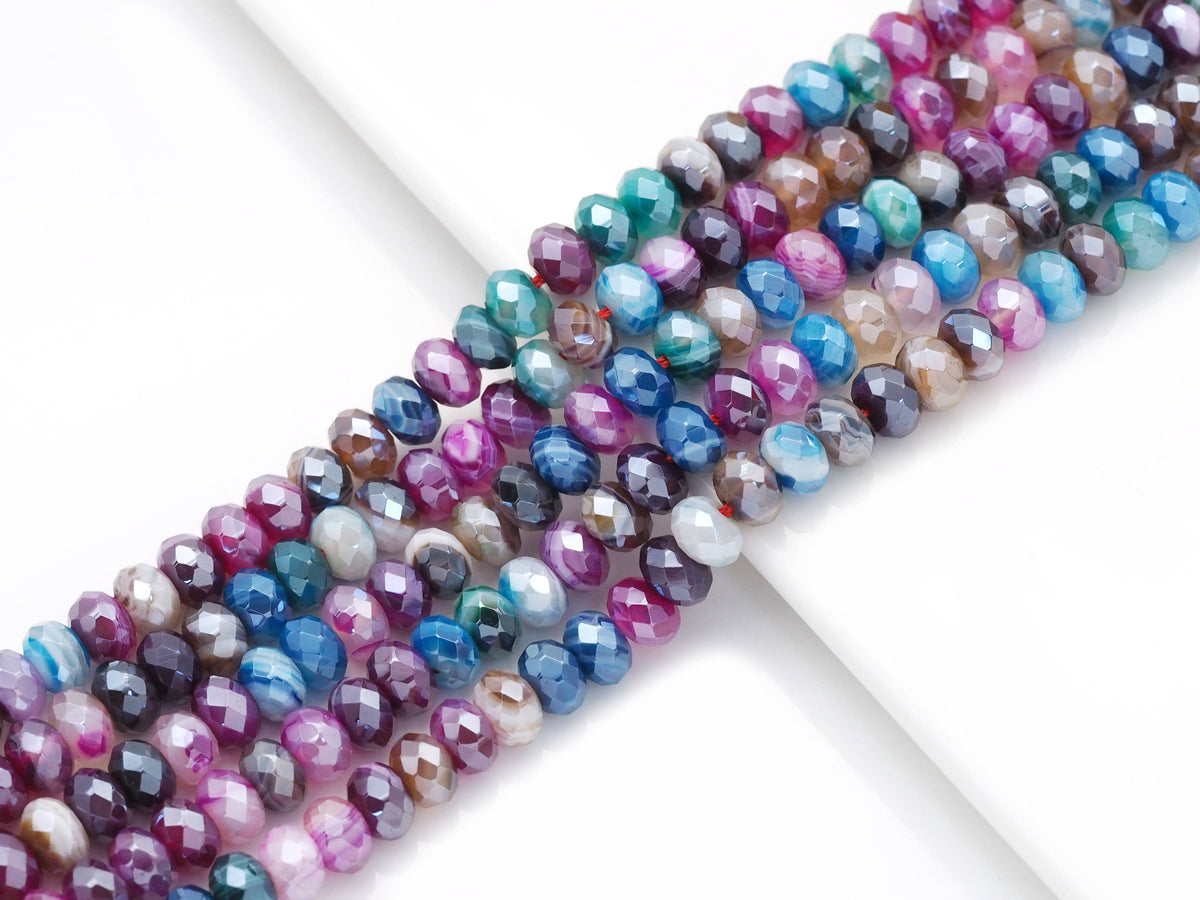 Mystic Mixed Color Banded Agate Rondelle Faceted Beads, Sku#UA296C