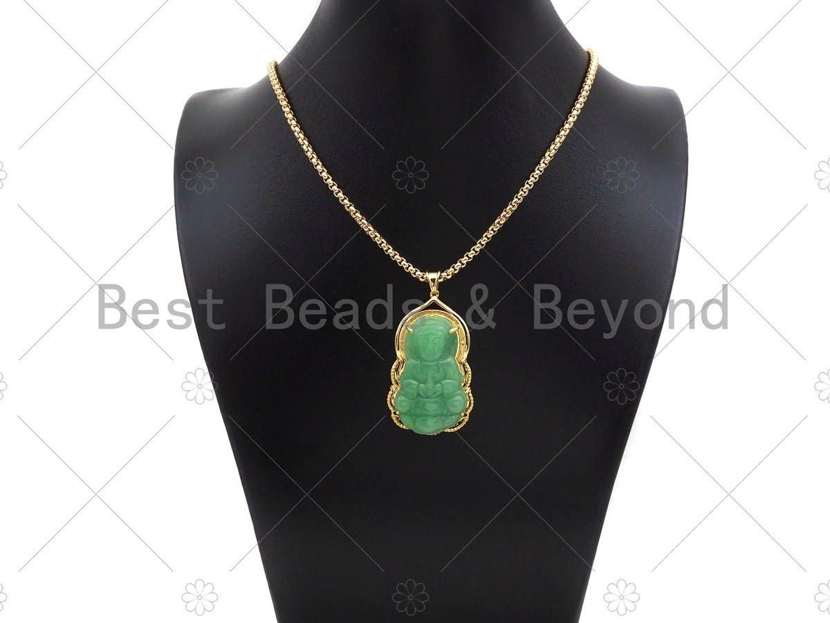 Green Jade Guan Yin Pendant, Sku#U1097
