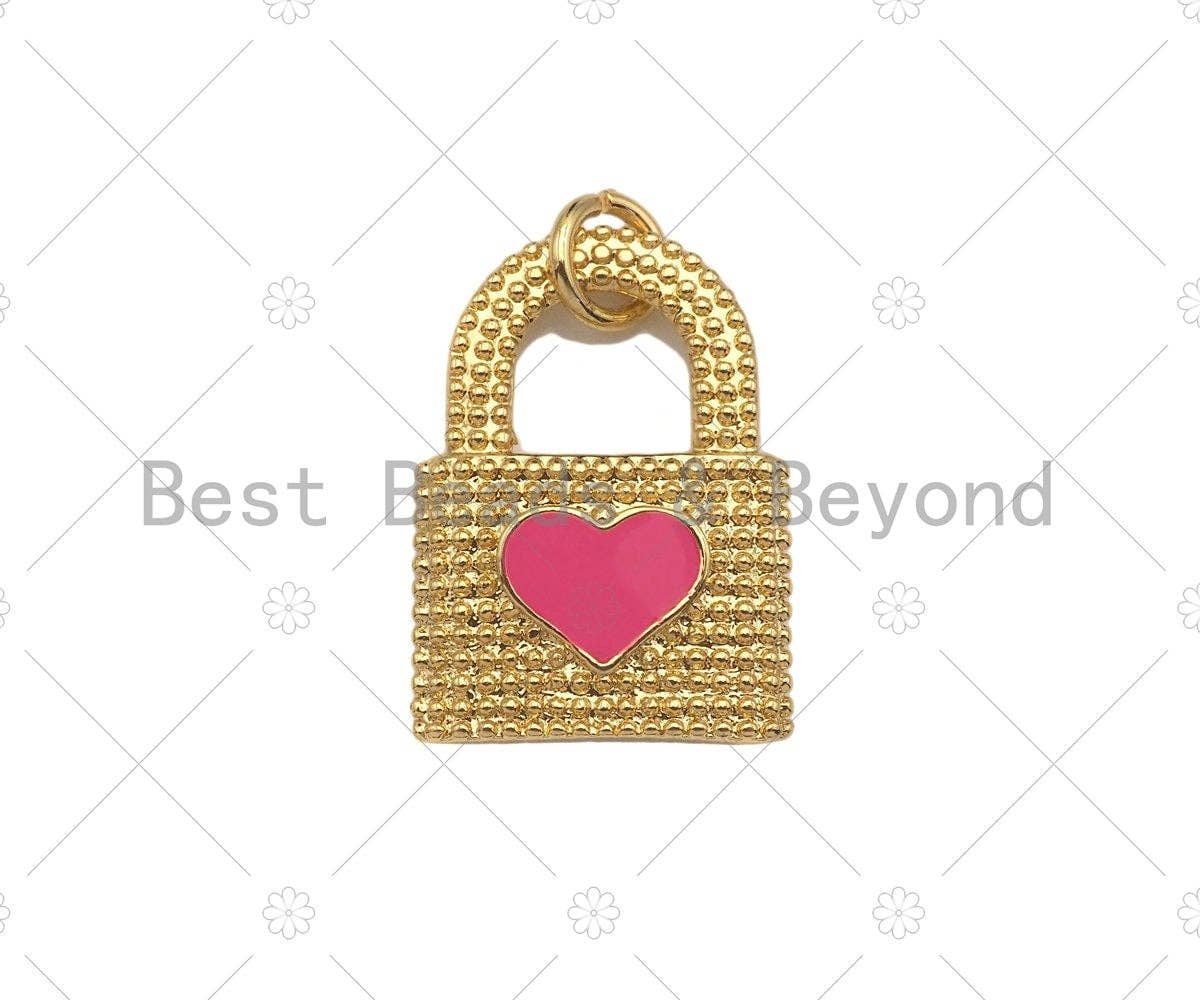 Colorful Enamel Heart On Lock Shape Pendant, Enamel Pendant Jewelry Findings,22x16mm,Sku#L559