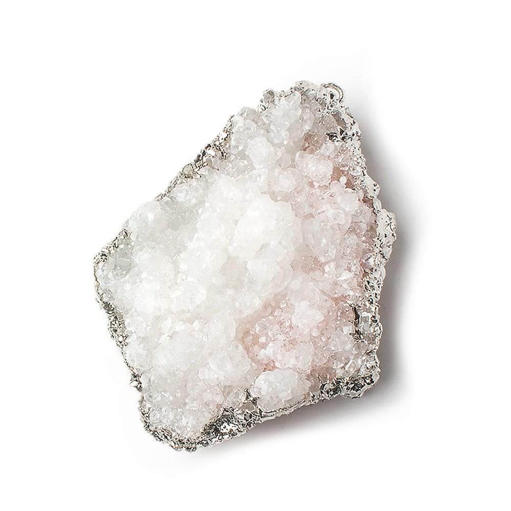 42x31mm Silver Leafed Pink Calcite Mineral Crystal Pendant 1 piece