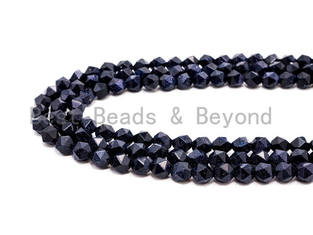 Quality Round Blue Goldstone Beads, 6mm/8mm/10mm/12mm,16 Faceted Diamond Cut Sparkly Dark Blue Gemstone Beads, 15inch full strand, SKU#U43