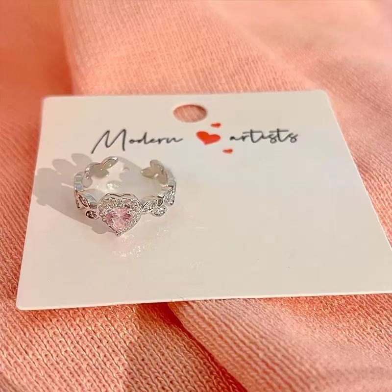 New Light Luxury Romantic Heart Zircon Ring For Women, Fashion Niche Design Sweet Couple Rings, Personalized Finger Rings