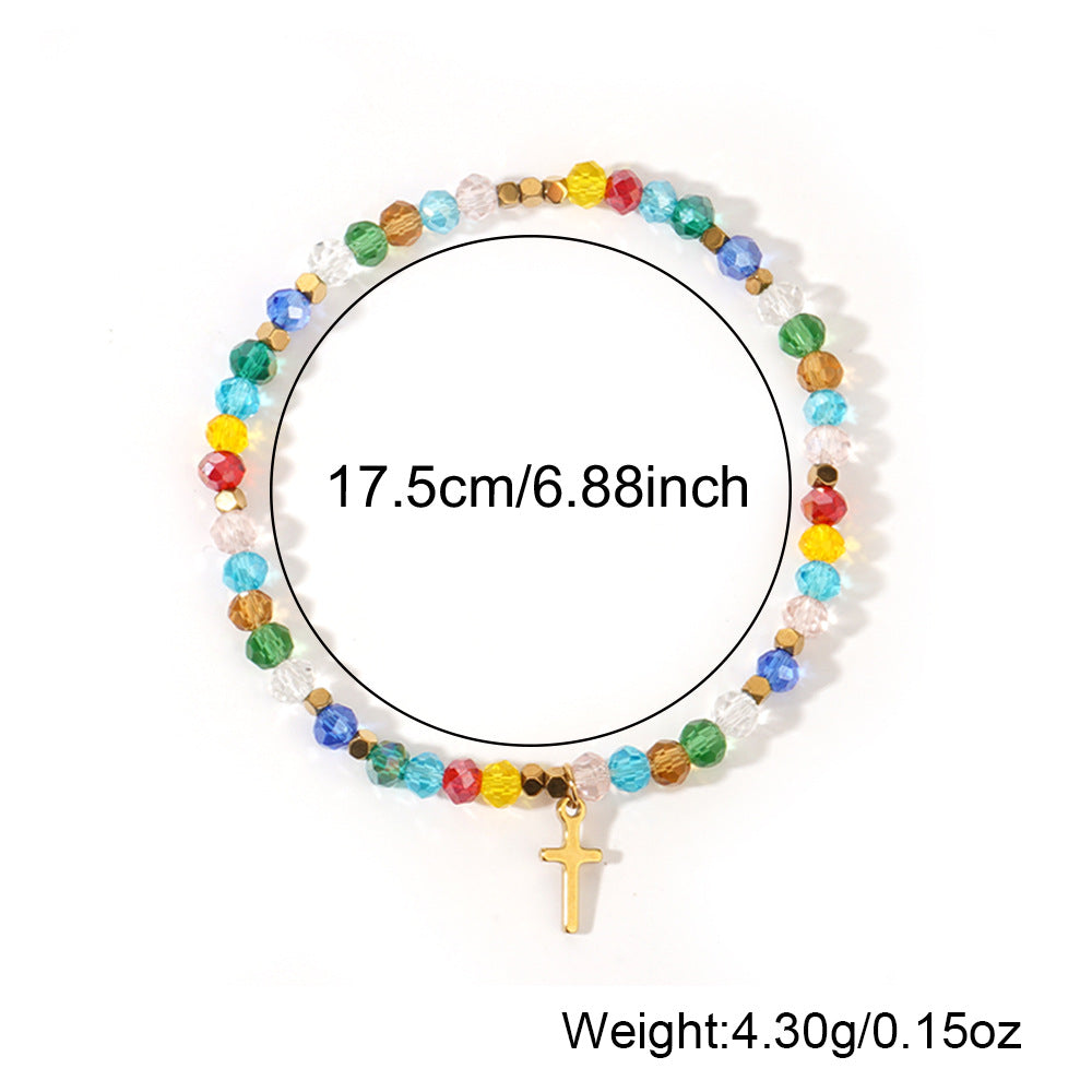 Natural Stone Colorful Cross Holiday Card Bracelet