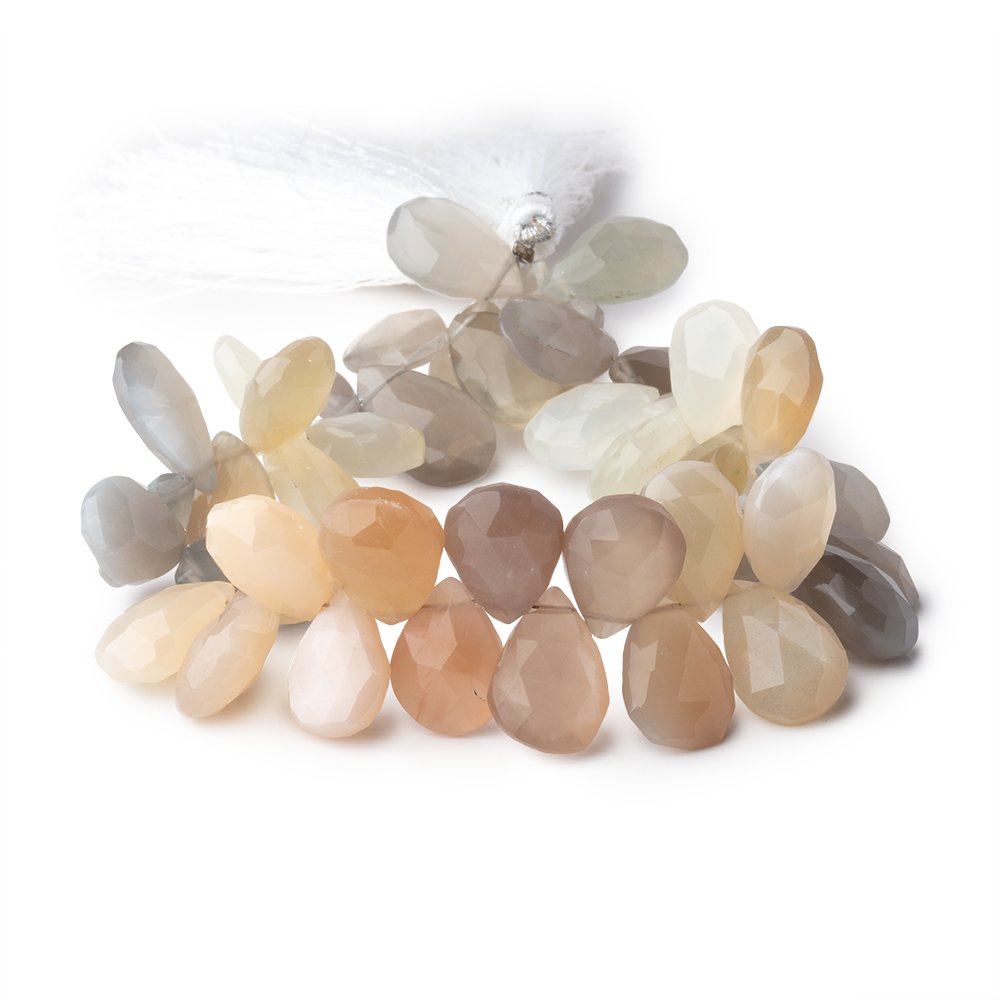 12x10-15x10mm Multi Color Moonstone faceted pear briolette 8.5 in. 46 Beads