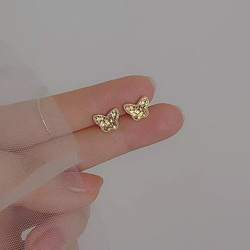Gold Plated Tiny Heart Stud Earrings For Women, Ins Stylish Niche Minimal Earrings, Wearable All Day Daily Jewelry