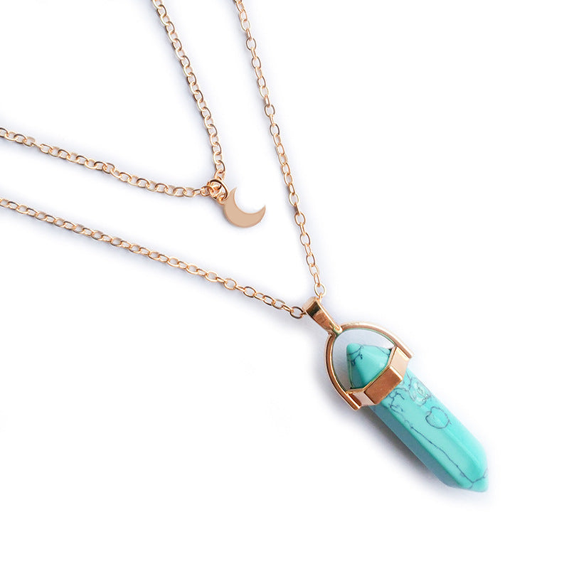 Fashion Simple Jewelry Moon Hexagon Prism Necklaces