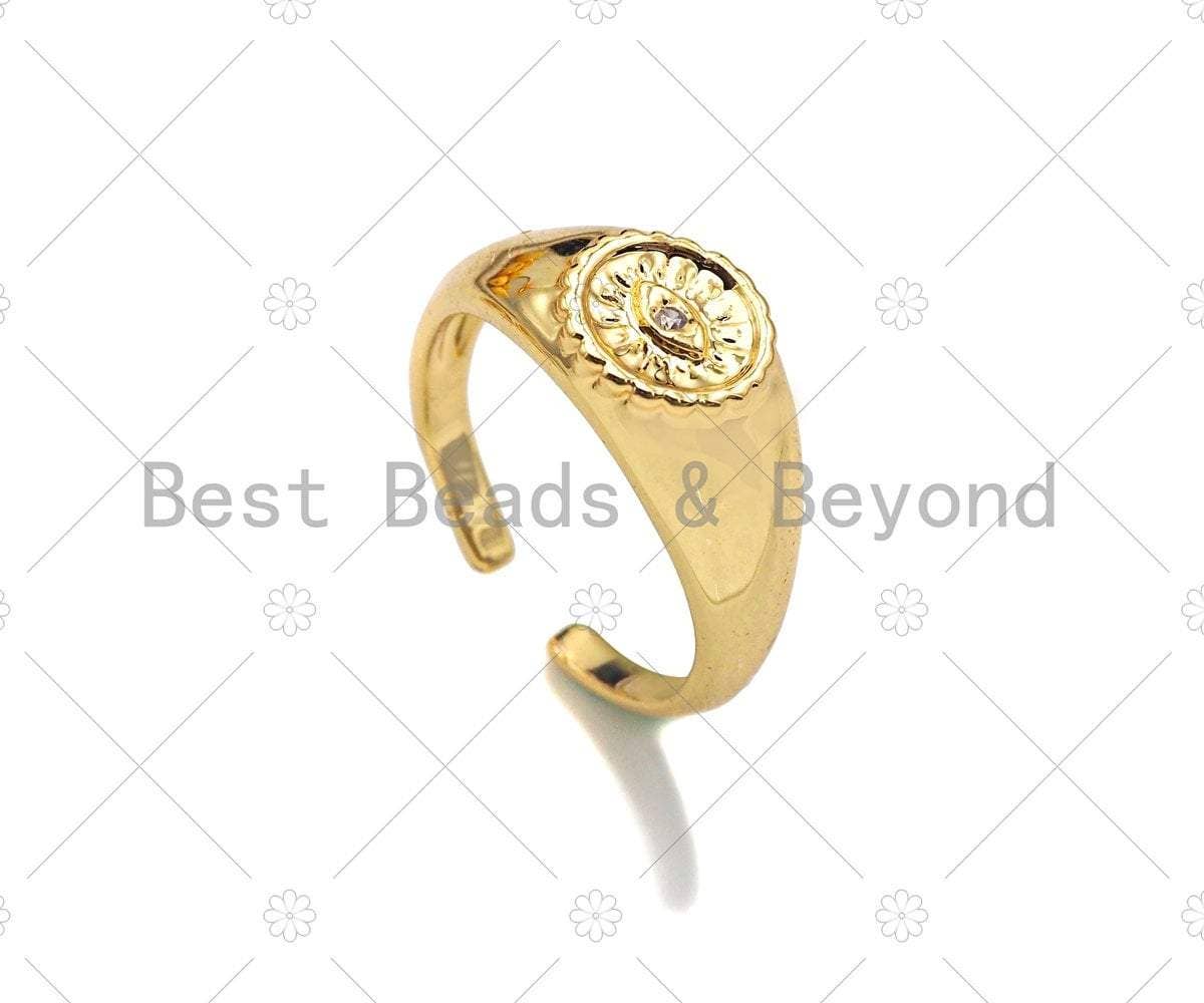 Gold Evil Eye Signet Adjustable Ring, Sku#X183