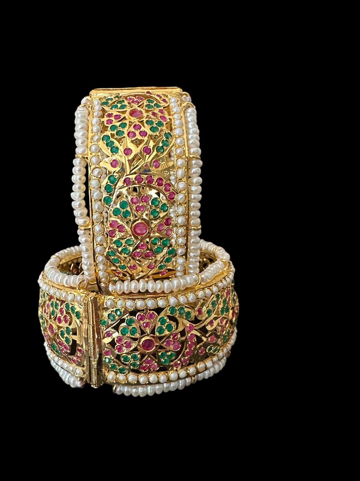 B174 Alea bangles fresh water pearl bangles in ruby emerald ( SHIPS IN 4 WEEKS )