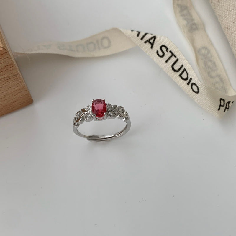 Vintage Vine Oval Gemstone Open Ring For Women, Elegant Luxury Niche Design,