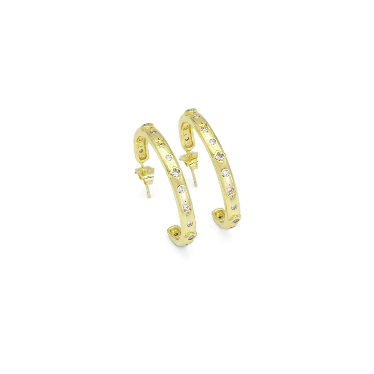 Gold Clear Diamond CZ Hoop Earrings, Sku#LK845