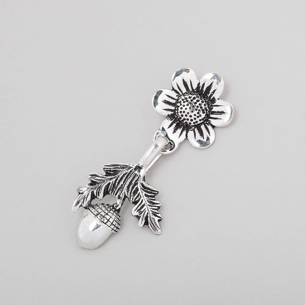 43x16mm Antiqued Sterling Silver Hook & Eye Clasp Daisy and Acorn 1 piece