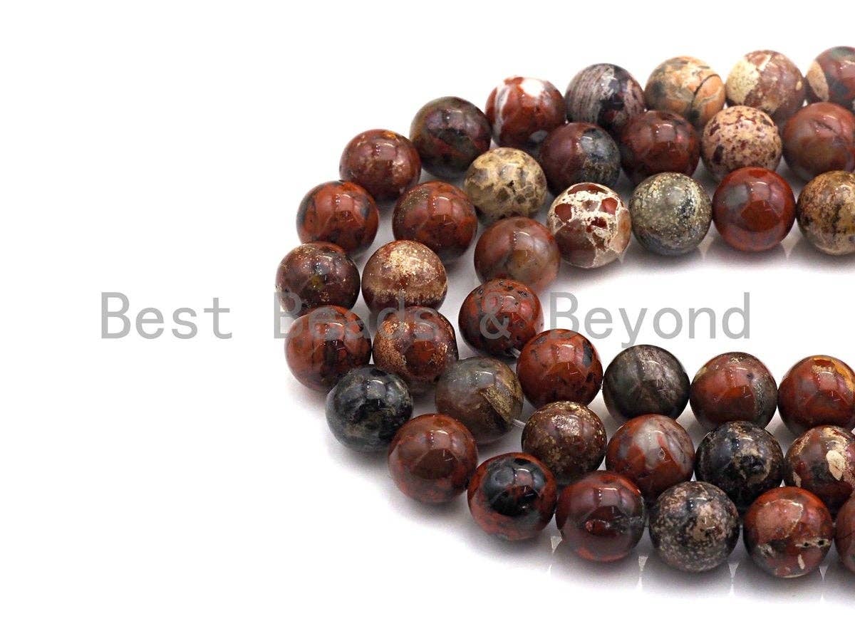 Natural Red Flower Jasper, Round Smooth 6mm/8mm/10mm/12mm, 15.5" Full Strand, sku#U633