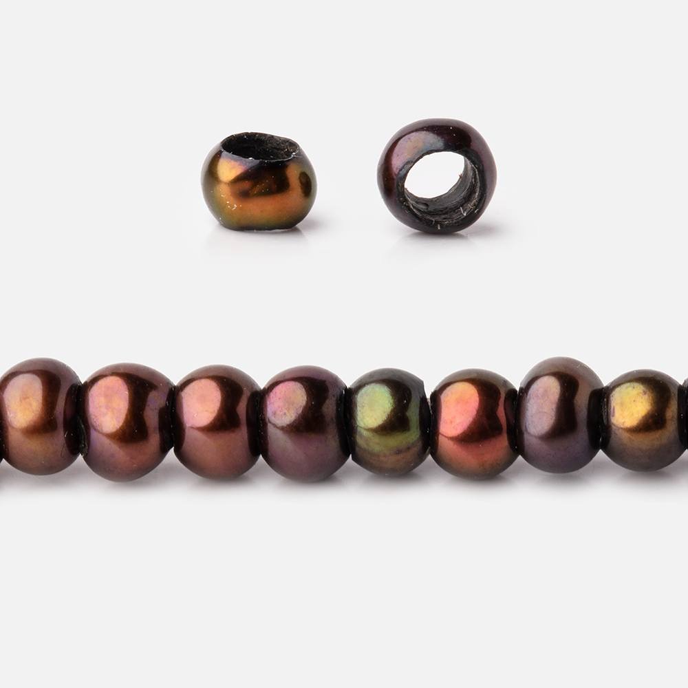 5mm Pistachio Brown 2.5mm Large Hole Off Round Pearls 15 inch 122 Beads