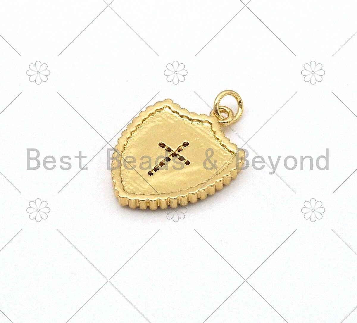 Micro Pave CZ Cross On Colorful Enamel Shield Shape Pendant,18K Gold Filled Enamel CZ Cross Charm,Enamel Jewelry, 24x18mm,Sku#L592