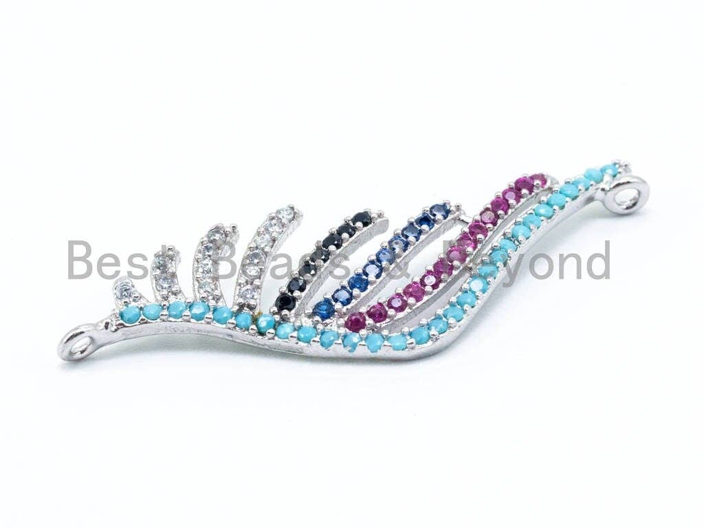 CZ Micro Pave Colorful Wing Connector, CZ Pave Leaf Charms for Earring Bracelet Necklace, 12x35mm, sku#M199