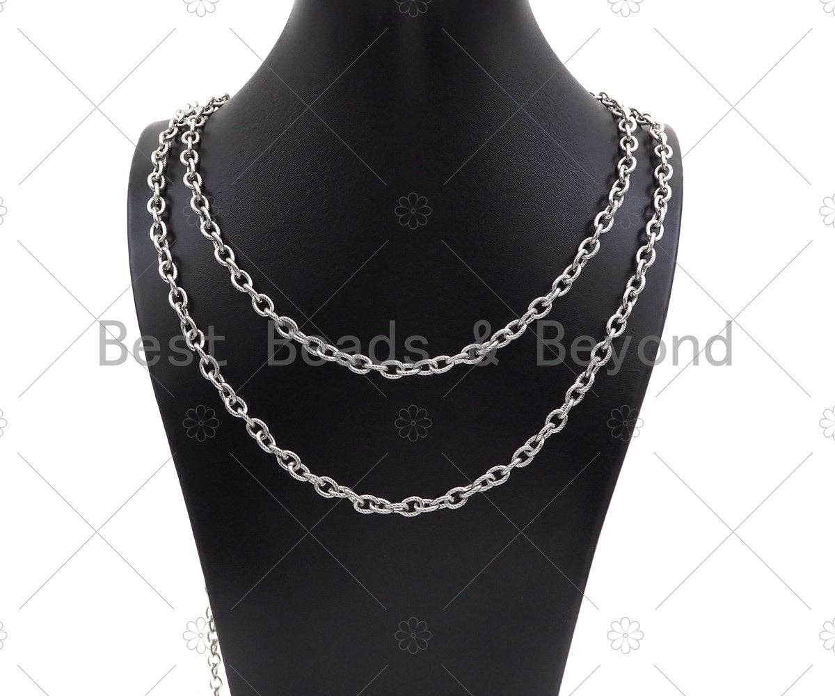 6x8mm Quality Stainless Steel Oval Link Chain by Yard, Texturized Oval Chain, Silver Unfinished Jewelry Chains, Wholesale Chain, sku#A100