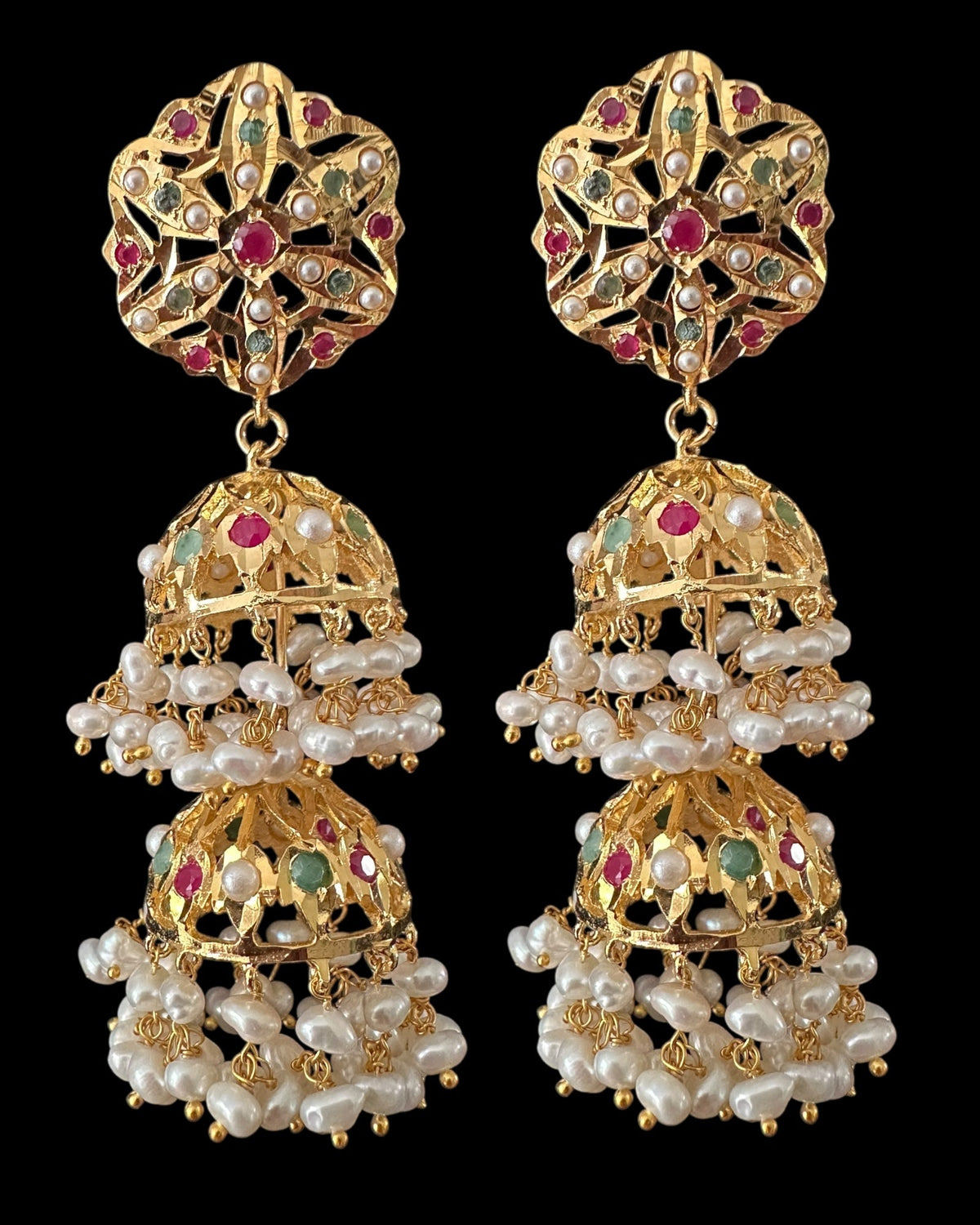 Viya bridal set in natural pearls , rubies and emeralds ( READY TO SHIP)