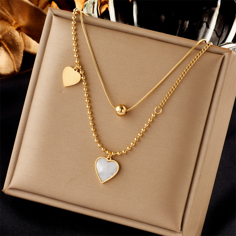 European And American Retro Butterfly Pearl Double-Layered Necklace For Women, Cross-Border Light Luxury Niche Stainless Steel Gold-Plated Jewelry Necklace