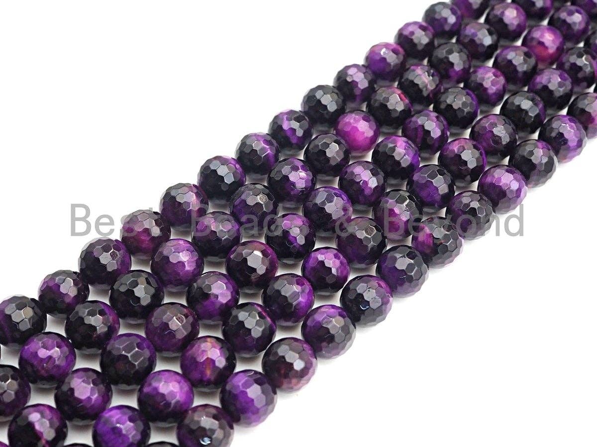 High Quality Natural Faceted Tiger Eye Round Beads, 6mm/8mm/10mm/12mm Round Beads, Puple Tiger Eye Beads, 15inch Full strand, SKU#UA36