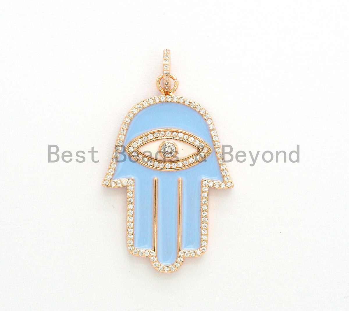 Enamel Oil Drop Hamas Hand Pendant,Cubic Zirconia Hamas Hand Pave Pendant, Blue Pave Pendant, 29x43mm, SKU#F599C