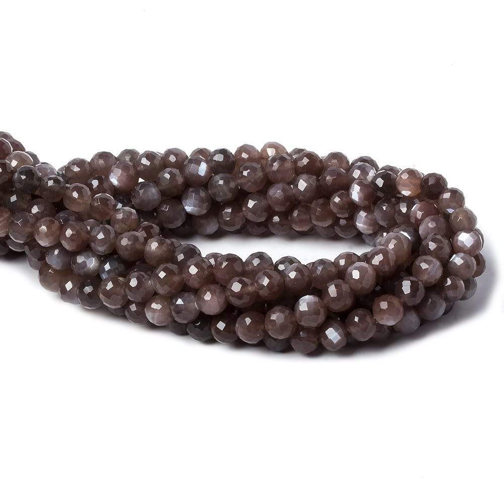 4.5-6.5mm Chocolate Brown Moonstone faceted round beads 13 inch 57 pieces