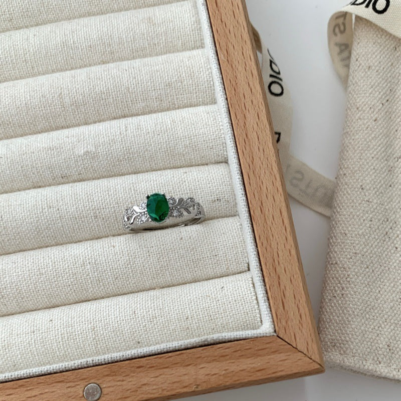 Vintage Vine Oval Gemstone Open Ring For Women, Elegant Luxury Niche Design,