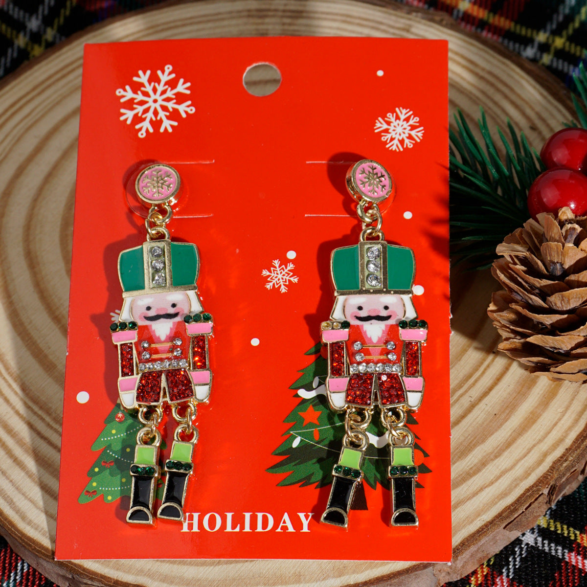 European And American Cross-Border Hot Selling New Christmas Pendant Earrings Cartoon Diamond Alloy Material Christmas Earrings Series Wholesale