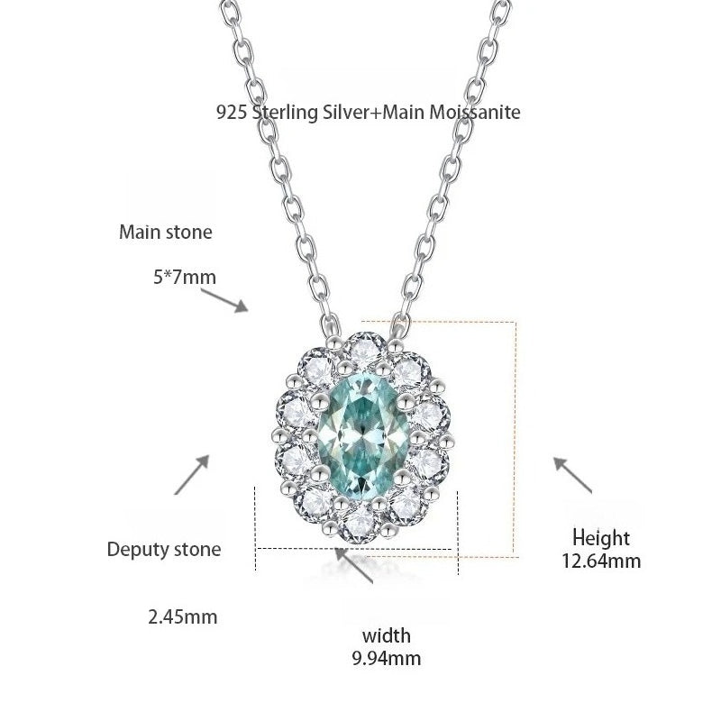 Paraba Blue Oval D-Color VVS1 Moissanite Pendant Necklace in Sterling Silver with 18K Gold Plating