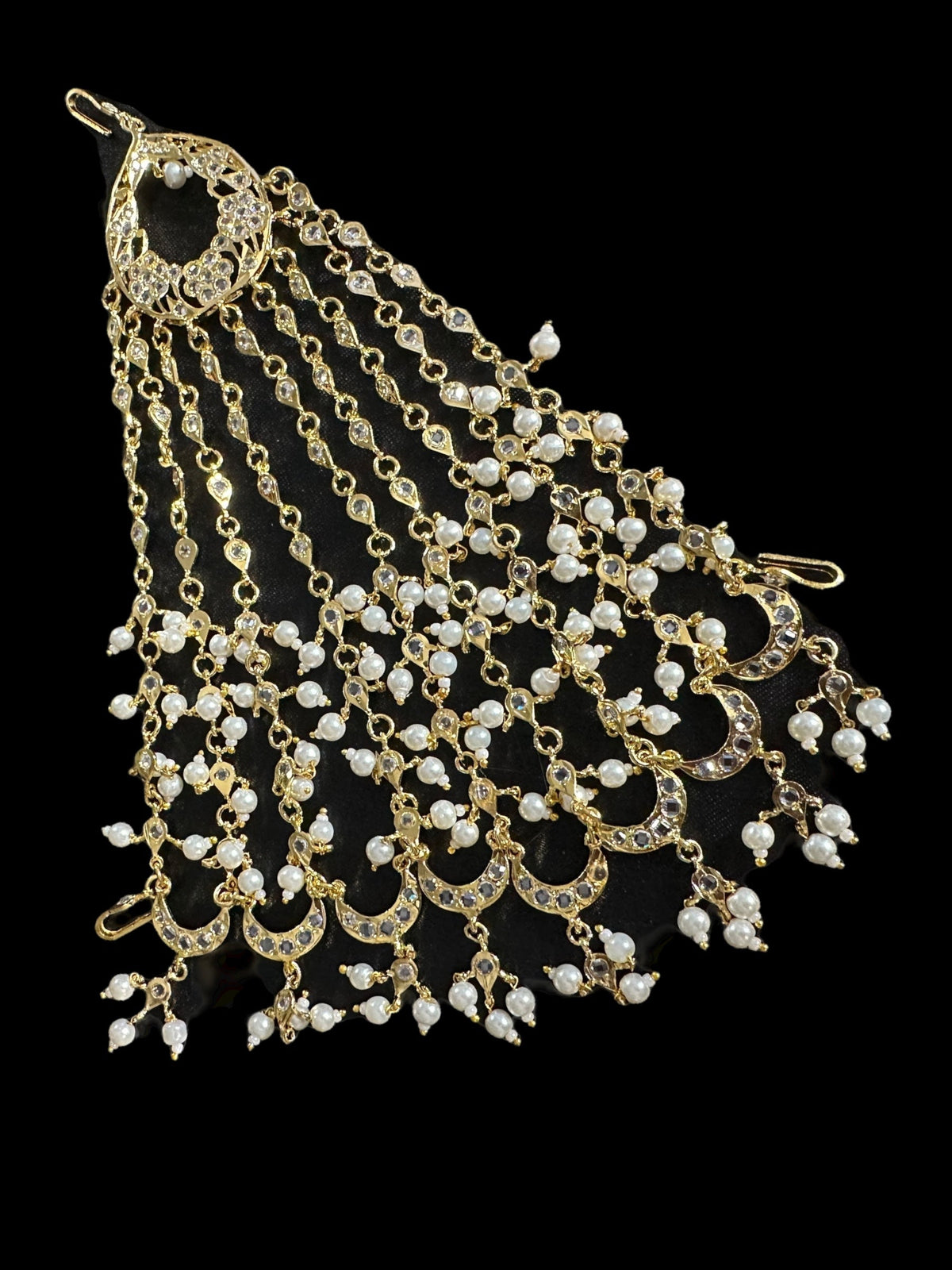 DJHR114 Sidra Hyderabadi Jhoomar Elegant Gold-Plated Bridal Passa | Deccan Jewelry | READY TO SHIP