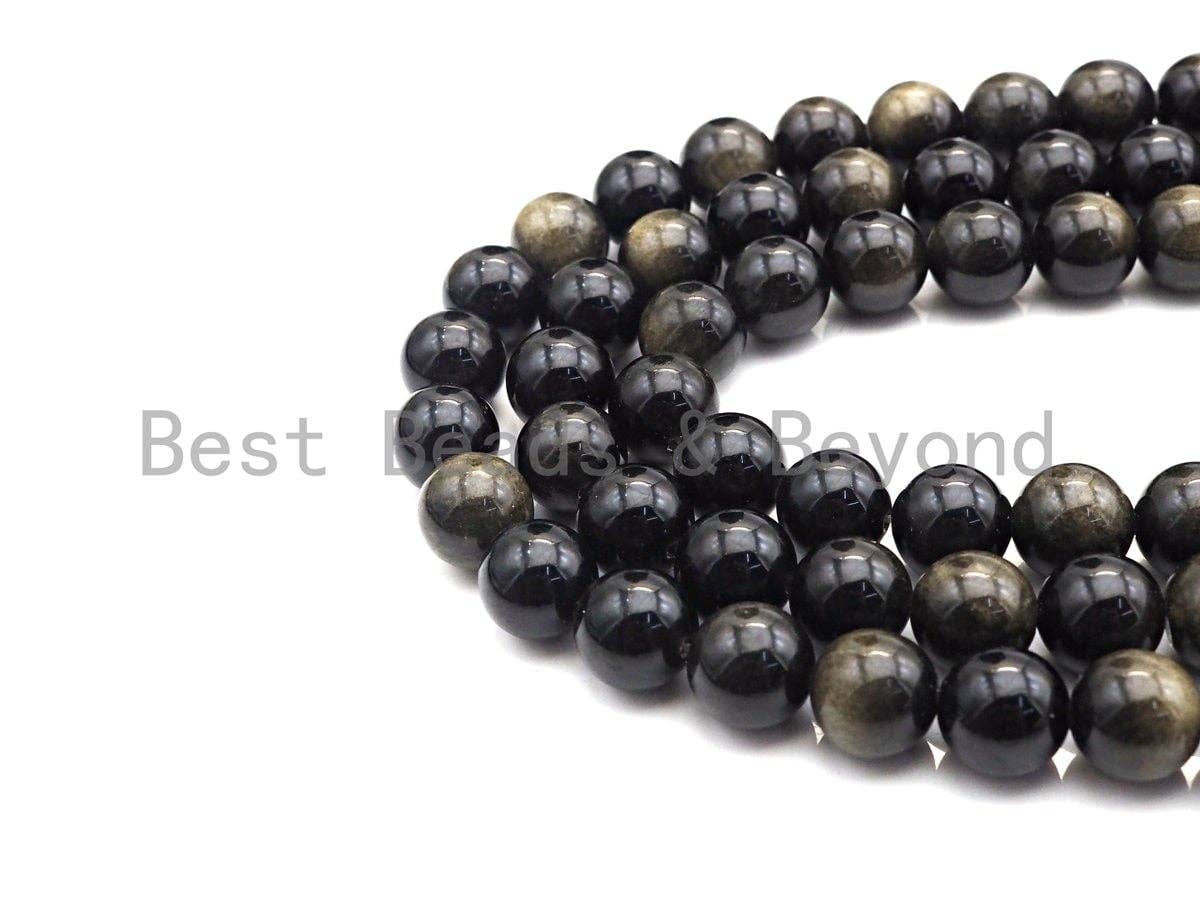 High Quality Natural Golden Obsidian Beads, 6mm/8mm/10mm/12mm/14mm Round Smooth Obsidian Beads, 15.5" Full Strand, sku#U847