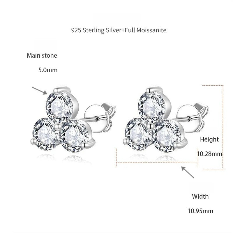 Minimalist Trio D-Color VVS1 Moissanite Stud Earrings in 18K Gold-Plated Sterling Silver