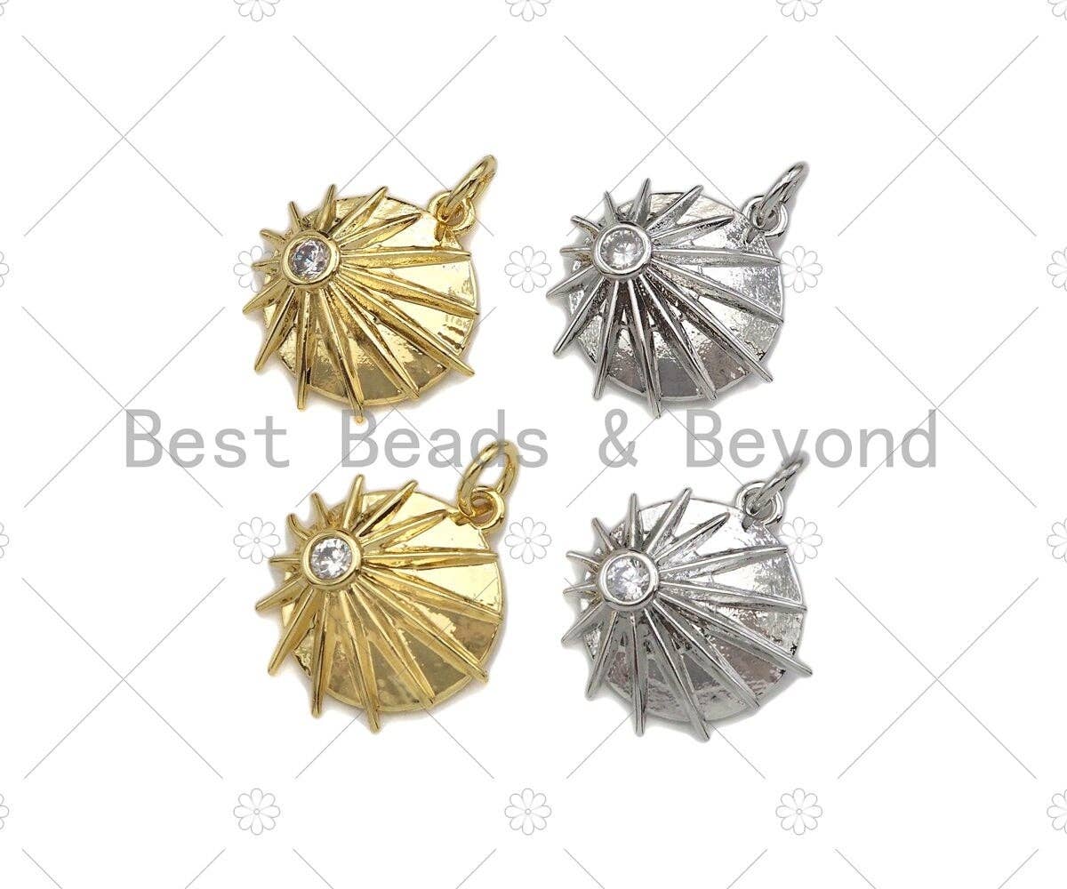 Clear CZ Micro Pave Shining Star Coin Pendant,Cubic Zirconia Star Charm,Gold/Silver Tone,15x17mm,sku#L348