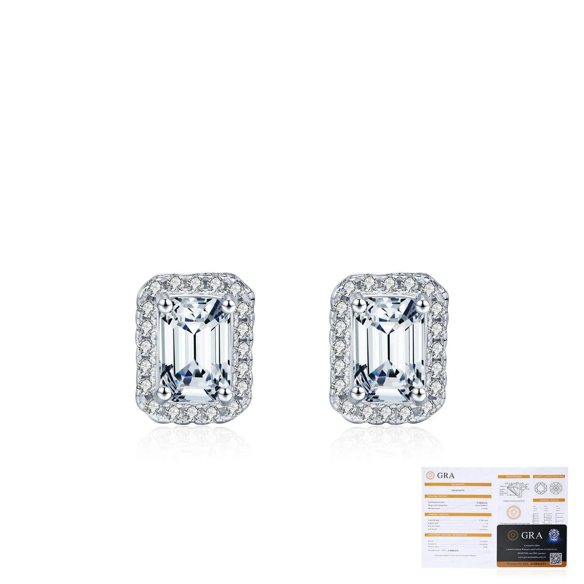 Emerald-Cut D-Color VVS1 Moissanite Stud Earrings in Sterling Silver