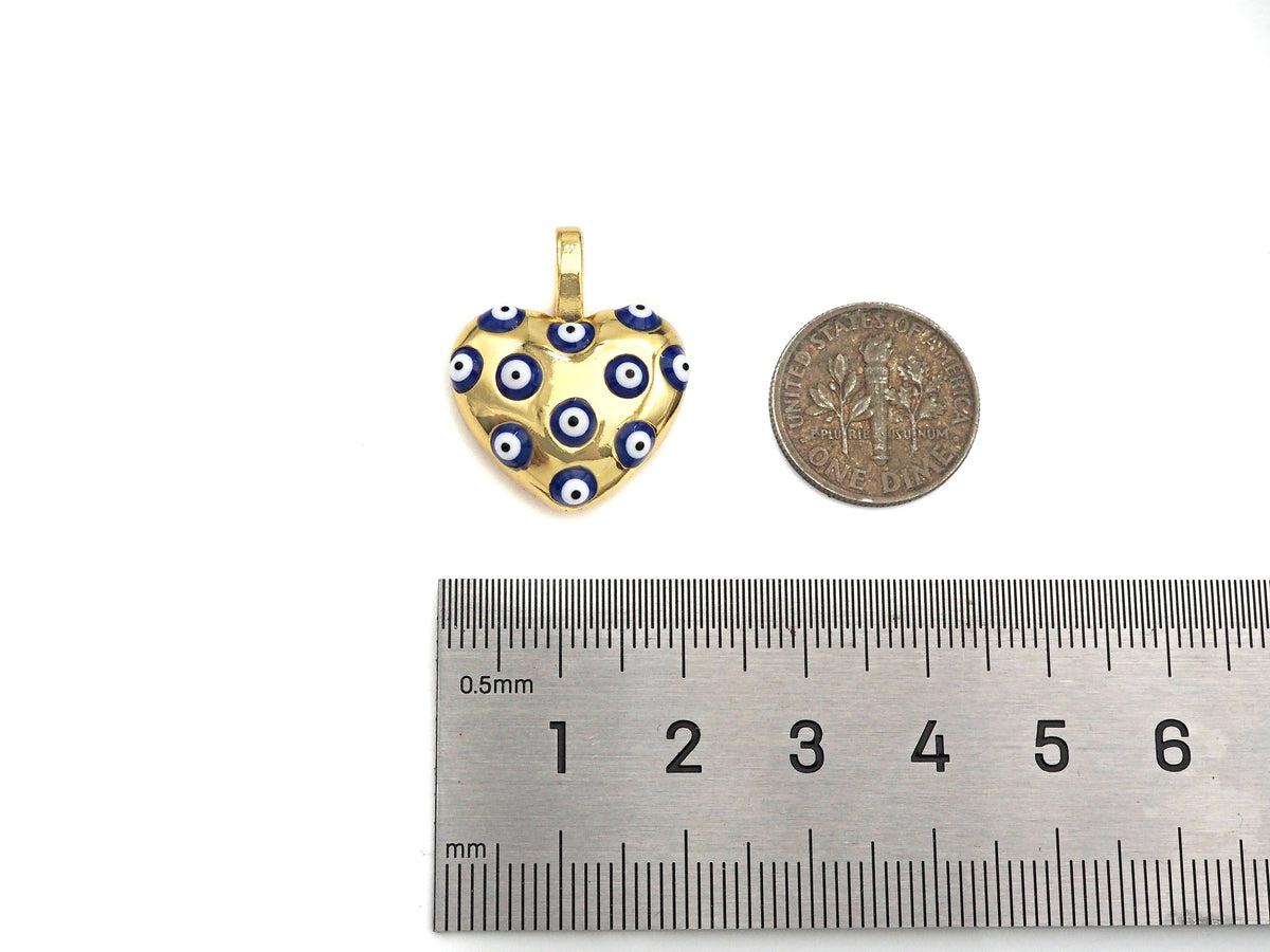 Gold Enamel Evil Eye On Heart Charm, Sku#L497