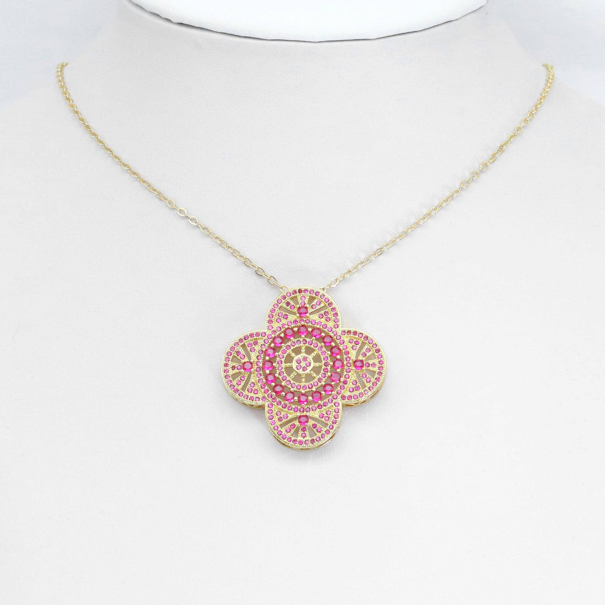 Colorful CZ Large four Petal Flower Charm Pendant, Sku#LX589