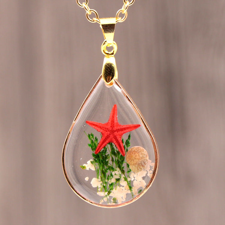 Natural Starfish Specimen Female Summer Resin Necklaces