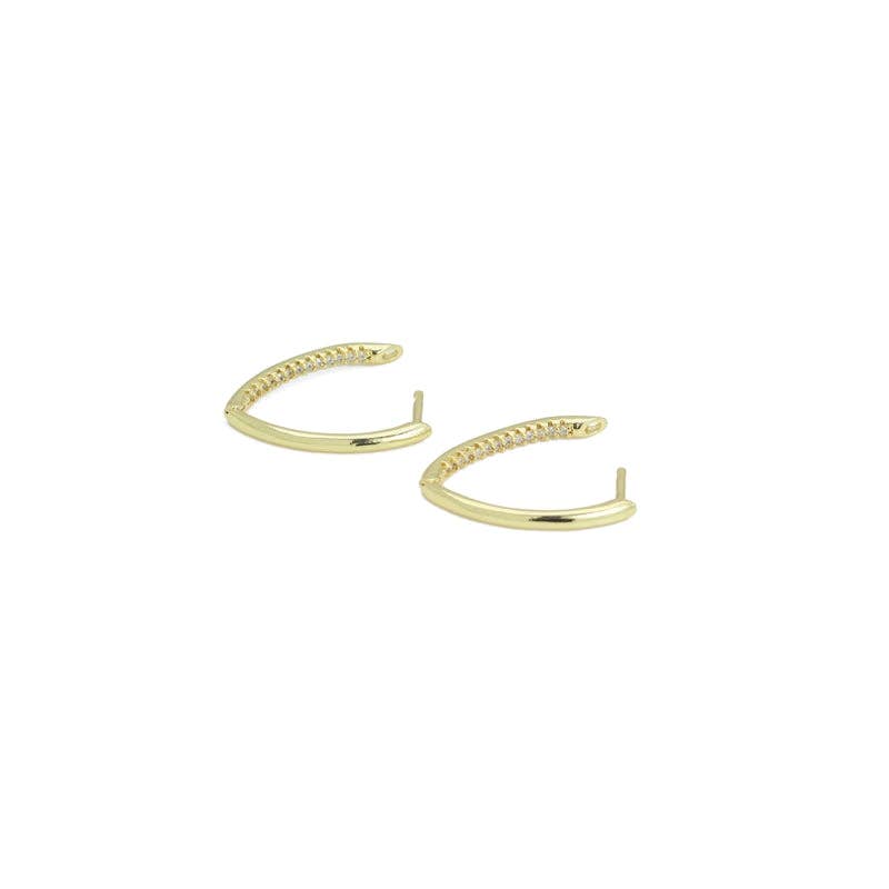 Clear CZ Gold Oval Eye shape Hoop Earrings, Sku#LX675