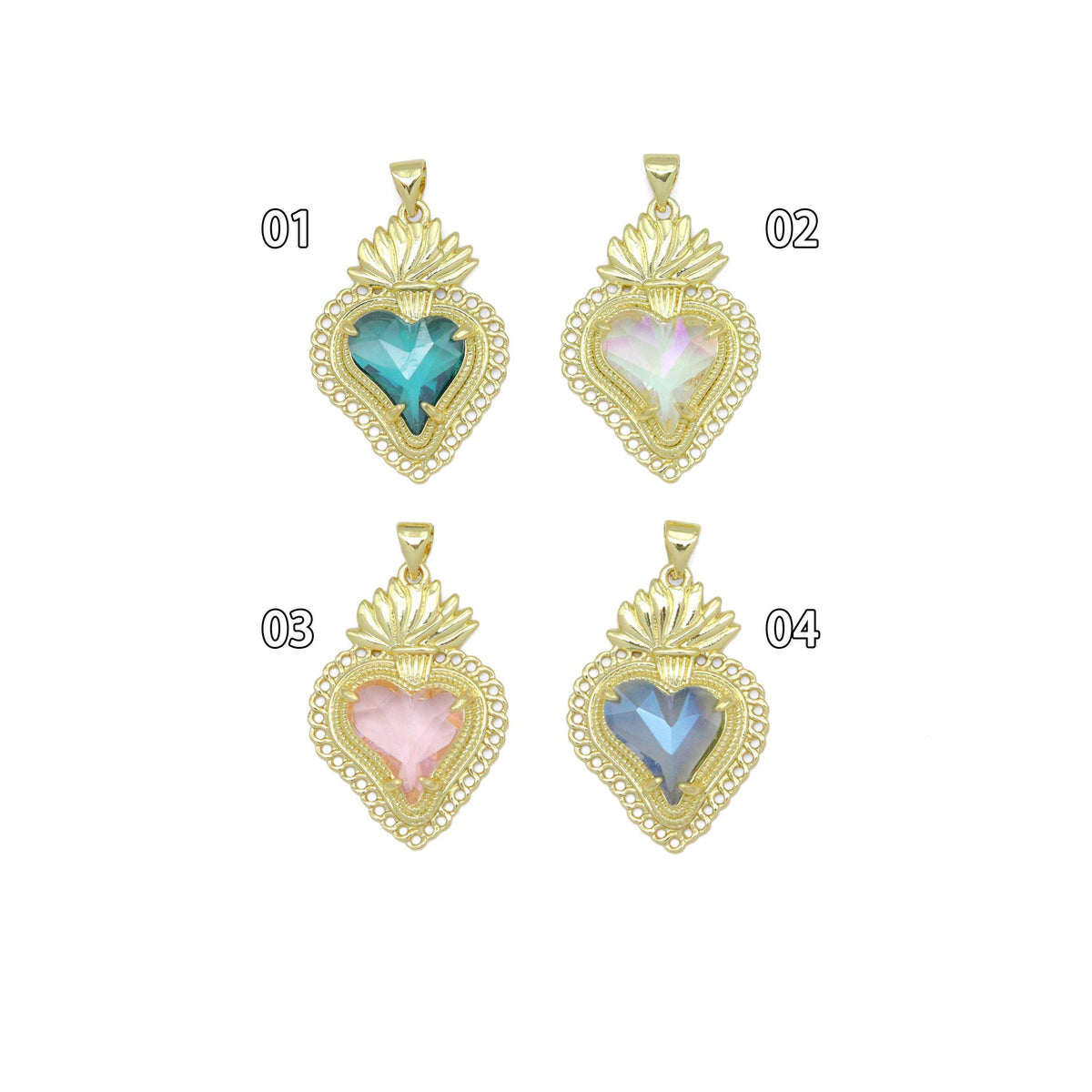 Big Crystal Gold Heart lotus flower Charm Pendant, Sku#LK1090