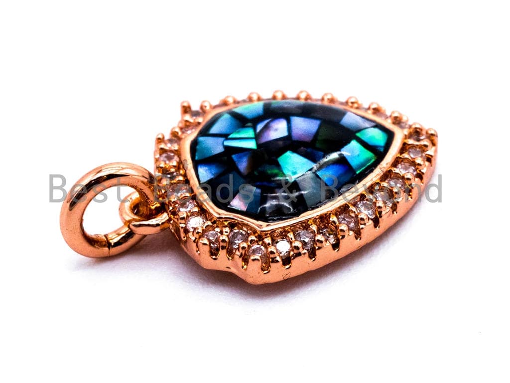 CZ Micro Pave Shield Shape Pendant with Abalone Shell, Cubic Zirconia CZ space Pendant,12x15mm,SKU#F416